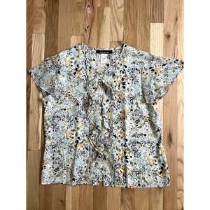 Jones New York Silk Floral Raffle Pleated Blouse Top Woman (size 12)